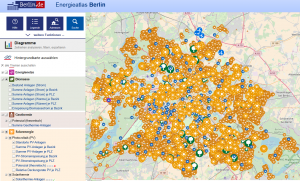Screenshot vom Energieatlas Berlin - Übersicht der Standorte von PV-Anlagen