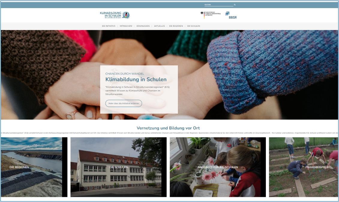 Screenshot der Website Klimaschutz in Schulen